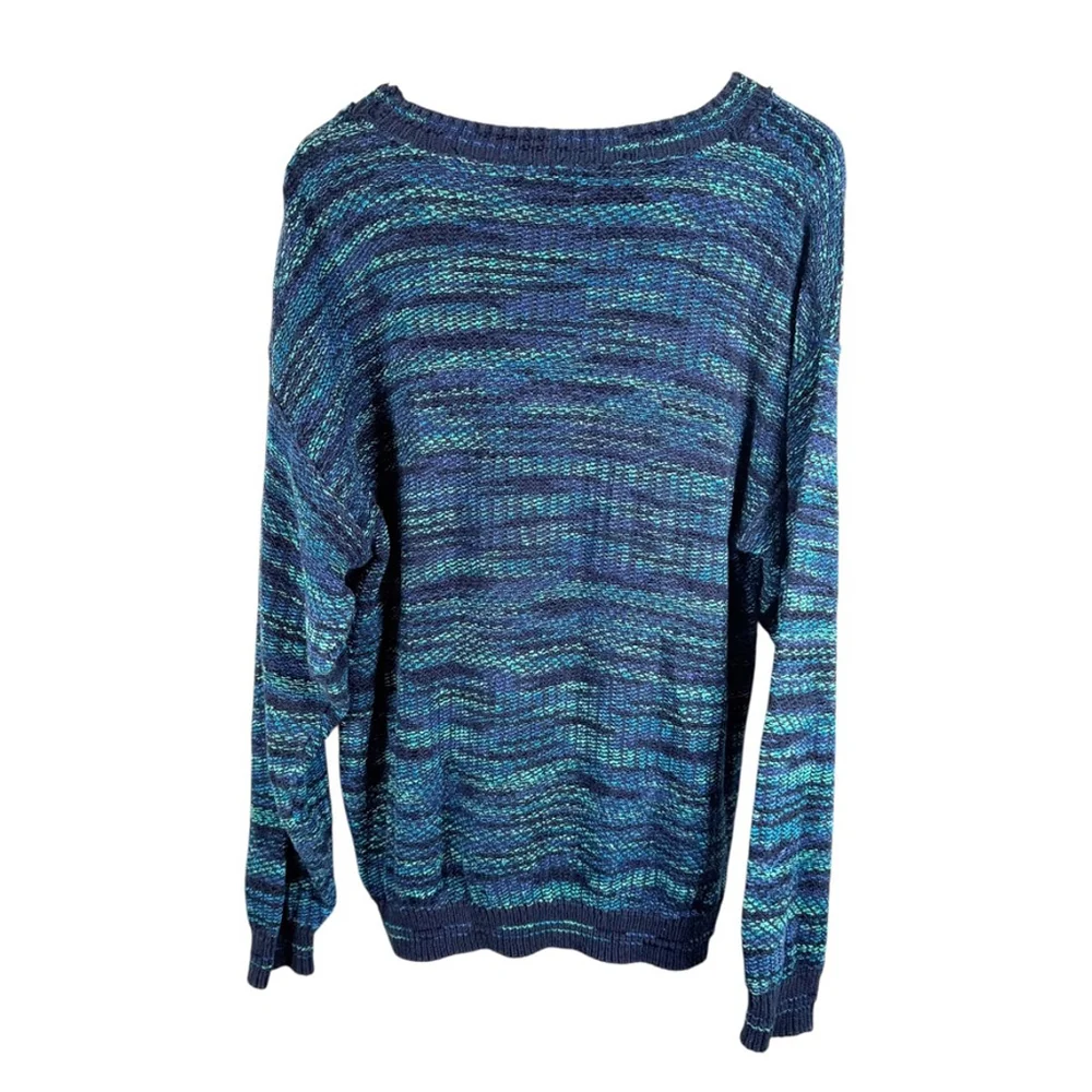 Tony Lambert Designs Blue Teal Marled Knit Sweater Cotton Bld VTG Mens size XL